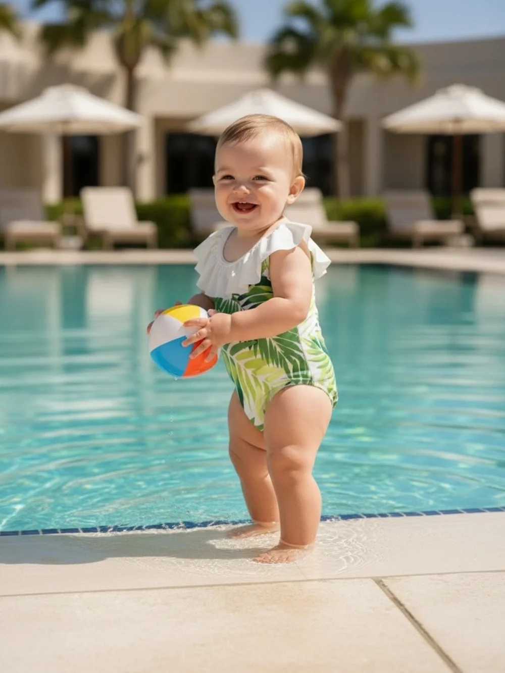 NWT Janie and Jack Tropical Leaf Ruffle Swimsuit - 6-12 Months